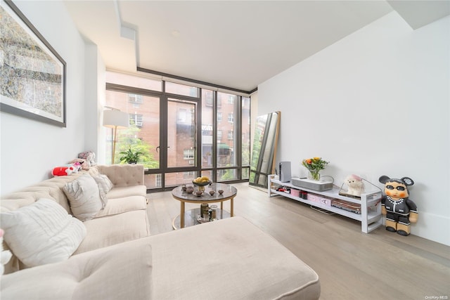 living room featuring floor to ceiling windows and wood-type flooring