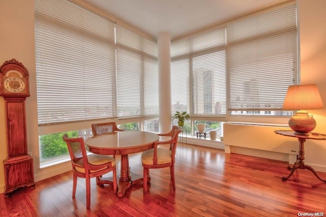 dining area featuring wood-type flooring and plenty of natural light