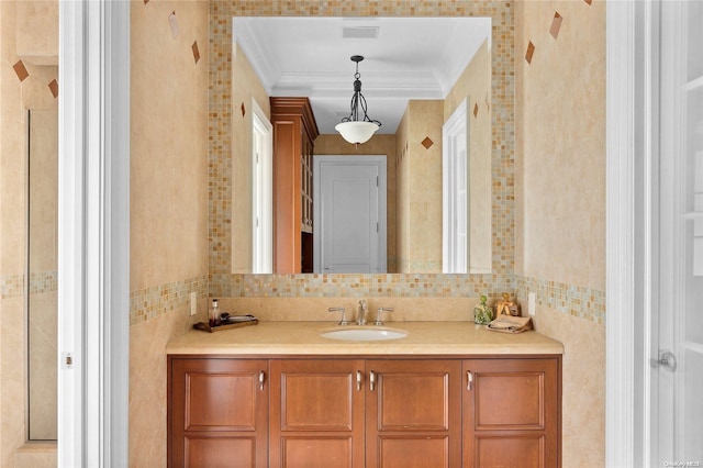 bathroom featuring vanity and crown molding