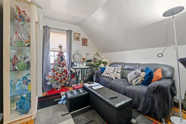 living room with vaulted ceiling