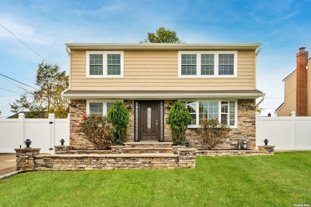 view of front of property with a front lawn