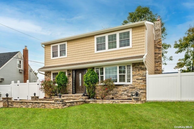 6 George Ave, Hicksville, NY 11801 - view of front of home featuring stone siding and a chimney