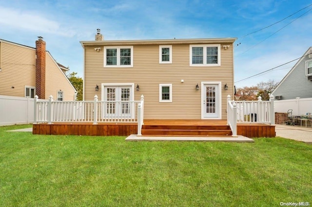 6 George Ave, Hicksville, NY 11801 - rear view of house featuring a wooden deck and a chimney