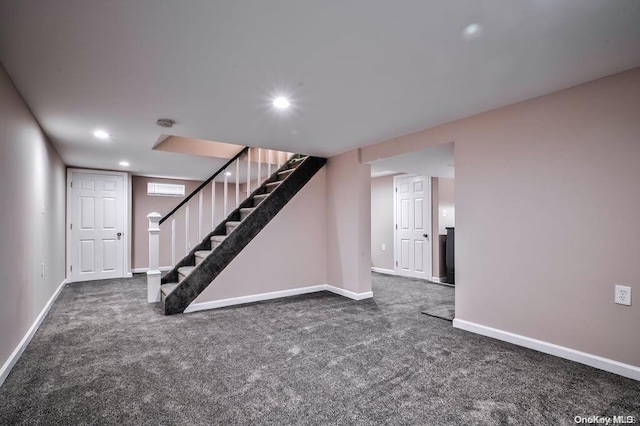 6 George Ave, Hicksville, NY 11801 - finished below grade area with carpet, stairway, and recessed lighting
