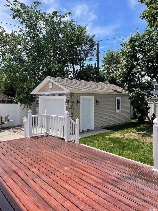 6 George Ave, Hicksville, NY 11801 - wooden deck featuring an outdoor structure