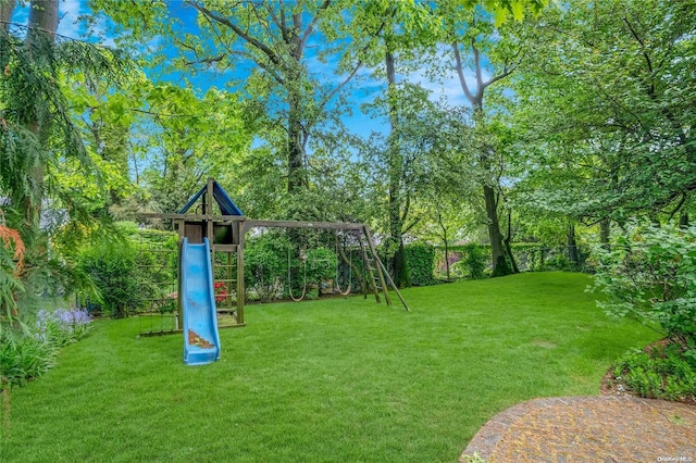 view of yard with a playground