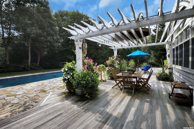 wooden terrace featuring a pergola