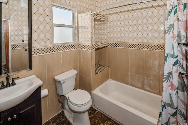 full bathroom with vanity, toilet, and shower / tub combo