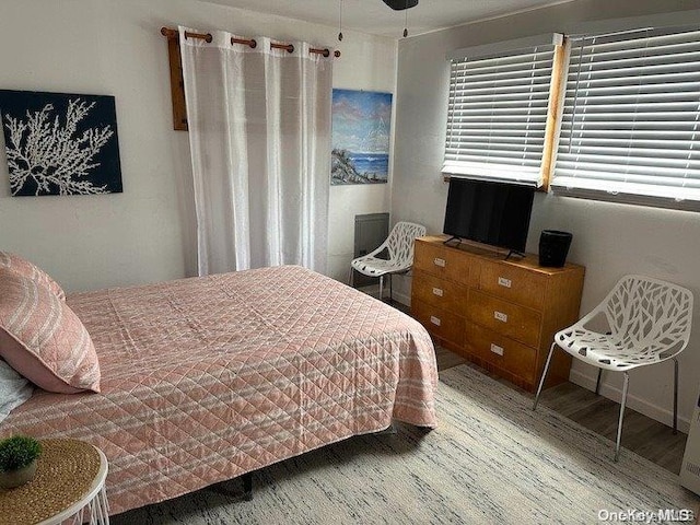 bedroom featuring ceiling fan and hardwood / wood-style flooring