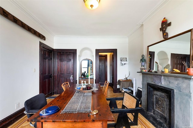 office featuring crown molding and light wood-type flooring