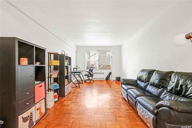 living room featuring light parquet floors