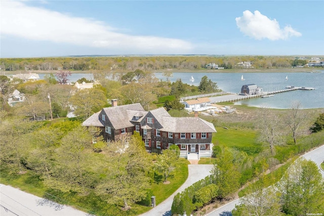 aerial view with a water view