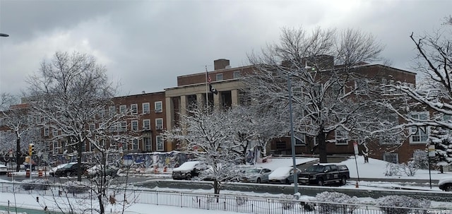 view of snow covered building