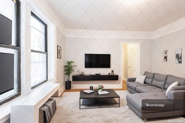 living room with light hardwood / wood-style floors