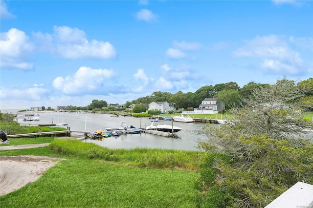 view of water feature with a boat dock