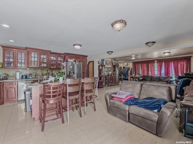 dining room with light tile patterned flooring