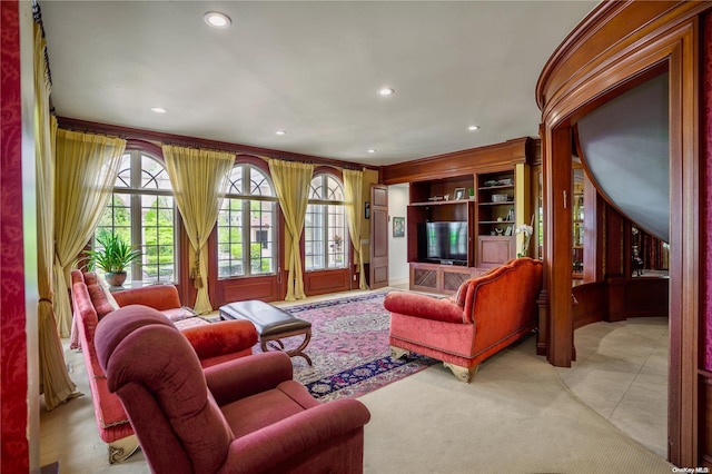 living room featuring ornamental molding