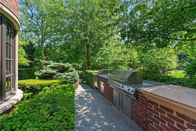 view of patio / terrace featuring an outdoor kitchen and a grill