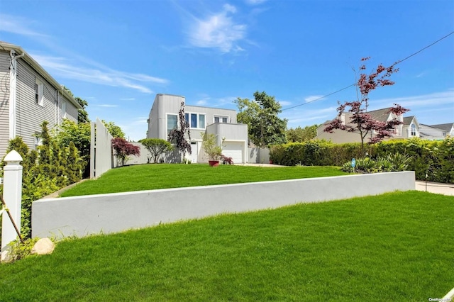 view of yard featuring a garage