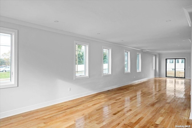 unfurnished room featuring crown molding and light hardwood / wood-style flooring