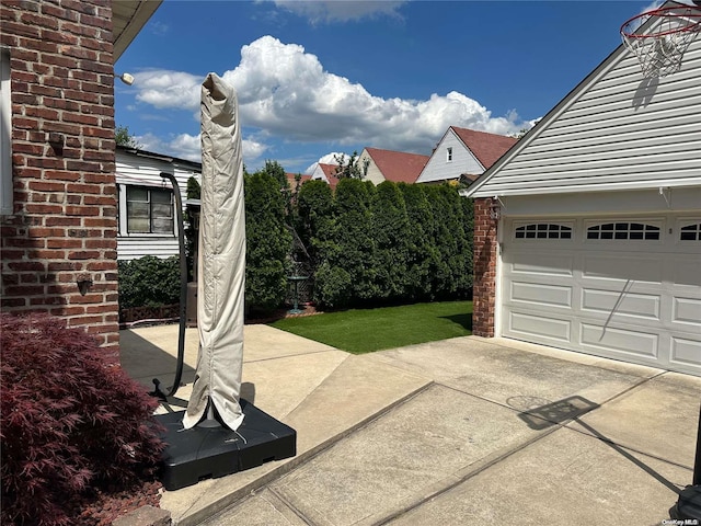 exterior space featuring a garage