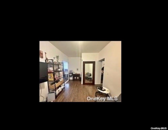 living room with dark wood-type flooring