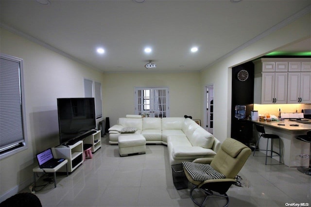 living room featuring ornamental molding