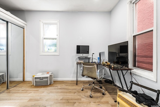 office area featuring light hardwood / wood-style flooring