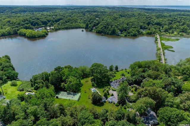 aerial view featuring a water view