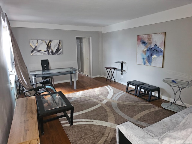 living room with dark hardwood / wood-style flooring