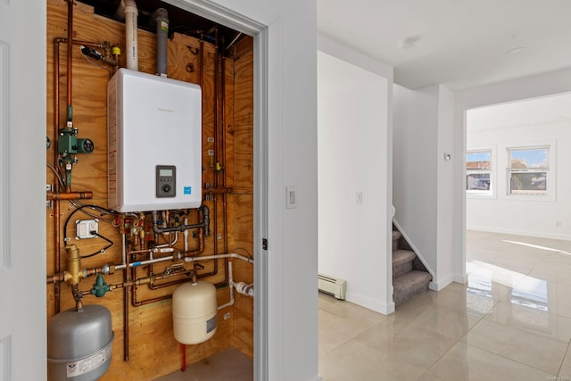 utilities with baseboard heating and tankless water heater