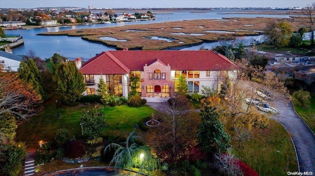 aerial view with a water view