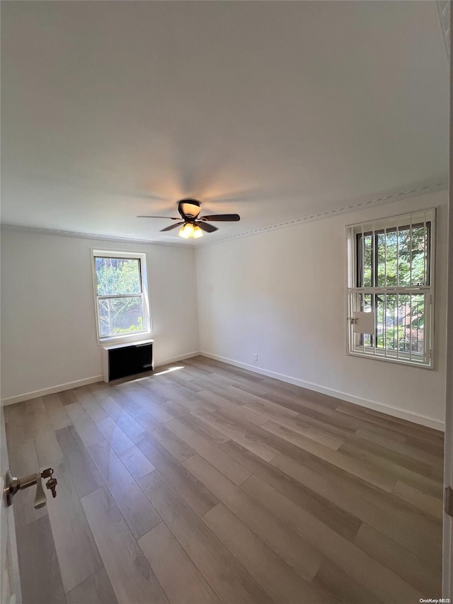 unfurnished living room with light hardwood / wood-style floors and ceiling fan