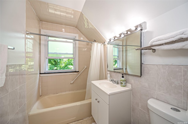 90 E Broadway, Roslyn, NY 11576 - bathroom with tile walls, vanity, shower / tub combo, and toilet