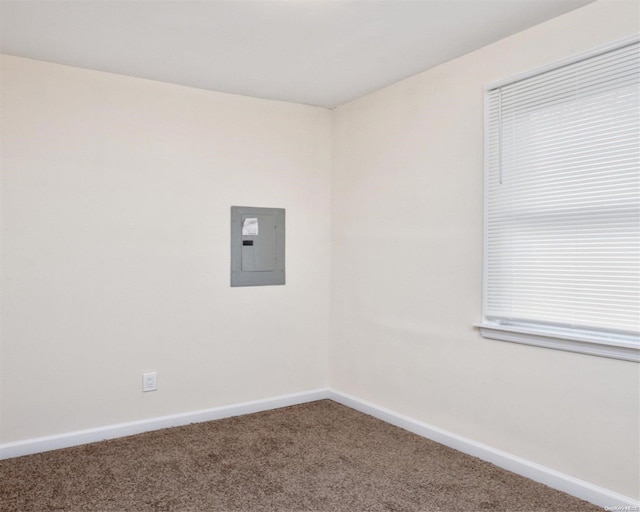 carpeted spare room featuring electric panel