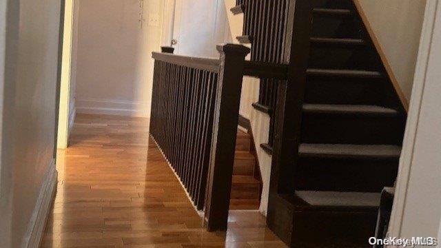 staircase with wood-type flooring