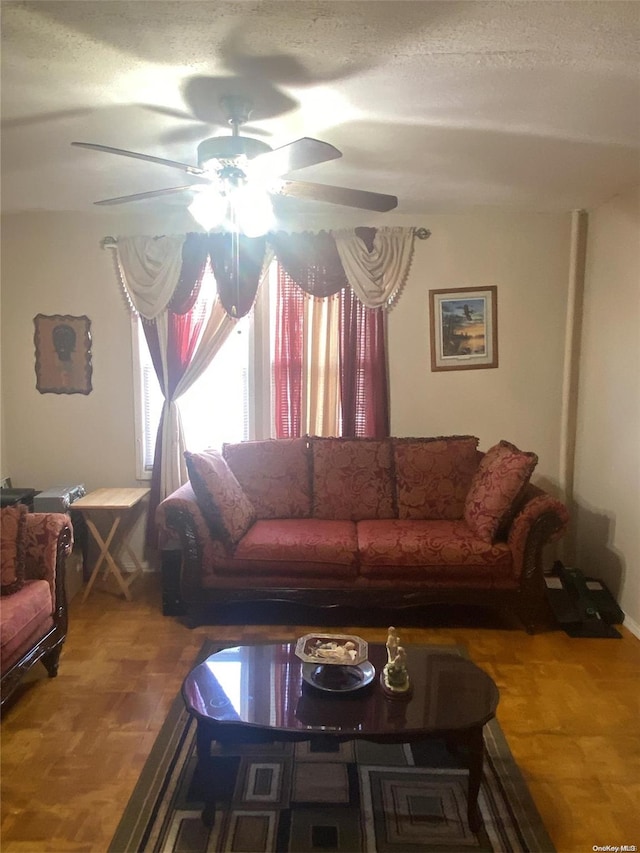 living room featuring ceiling fan