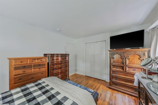 bedroom featuring a closet and light wood-type flooring