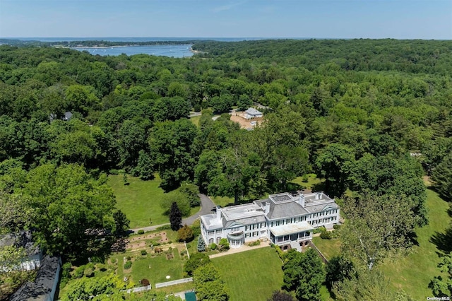 aerial view featuring a water view