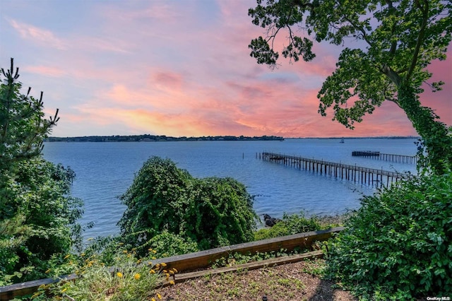 view of dock with a water view