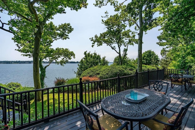 18 Hicks Ln, Sands Point, NY 11050 - deck with outdoor dining space and a water view
