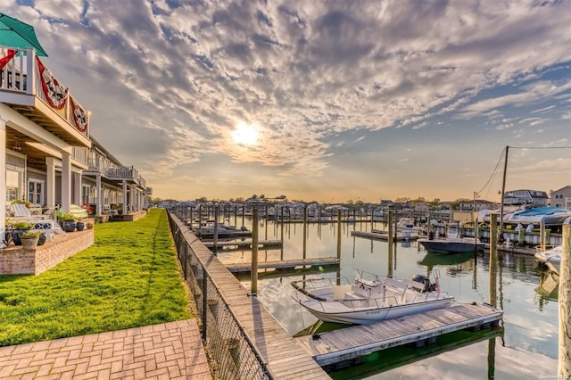 dock area featuring a water view