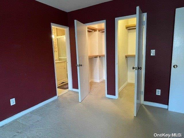 unfurnished bedroom with a walk in closet and a closet