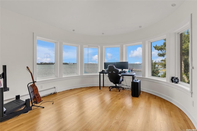 office space with light hardwood / wood-style flooring