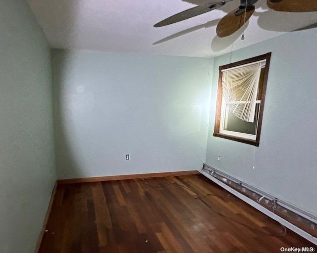 802 Lanark Rd, Broad Channel, NY 11693 - empty room with ceiling fan, wood finished floors, a baseboard heating unit, and baseboards