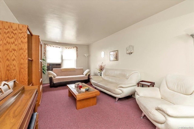 living room featuring dark colored carpet