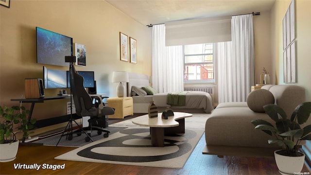 living area with wood-type flooring