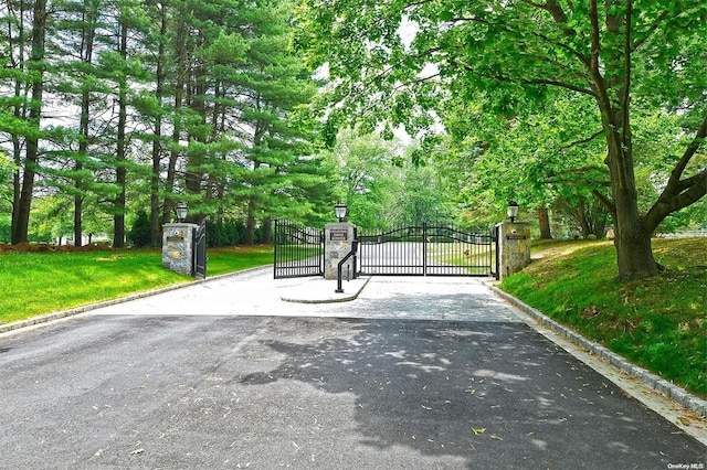 view of gate with a lawn