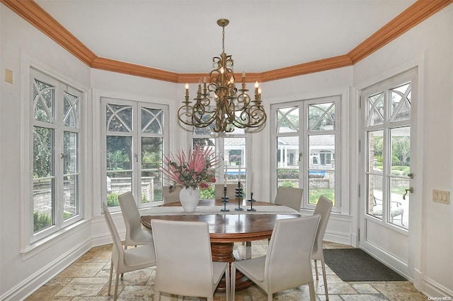 sunroom with a chandelier and a healthy amount of sunlight