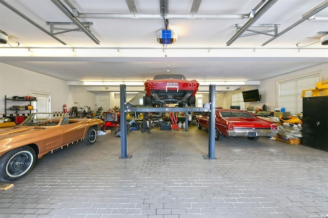 garage with a garage door opener